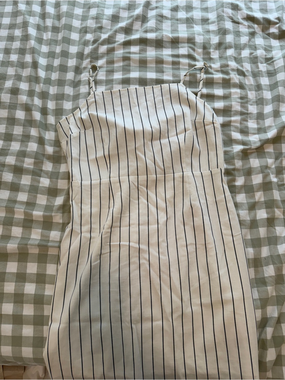Dynamite White Mini Dress with Black Pinstripes